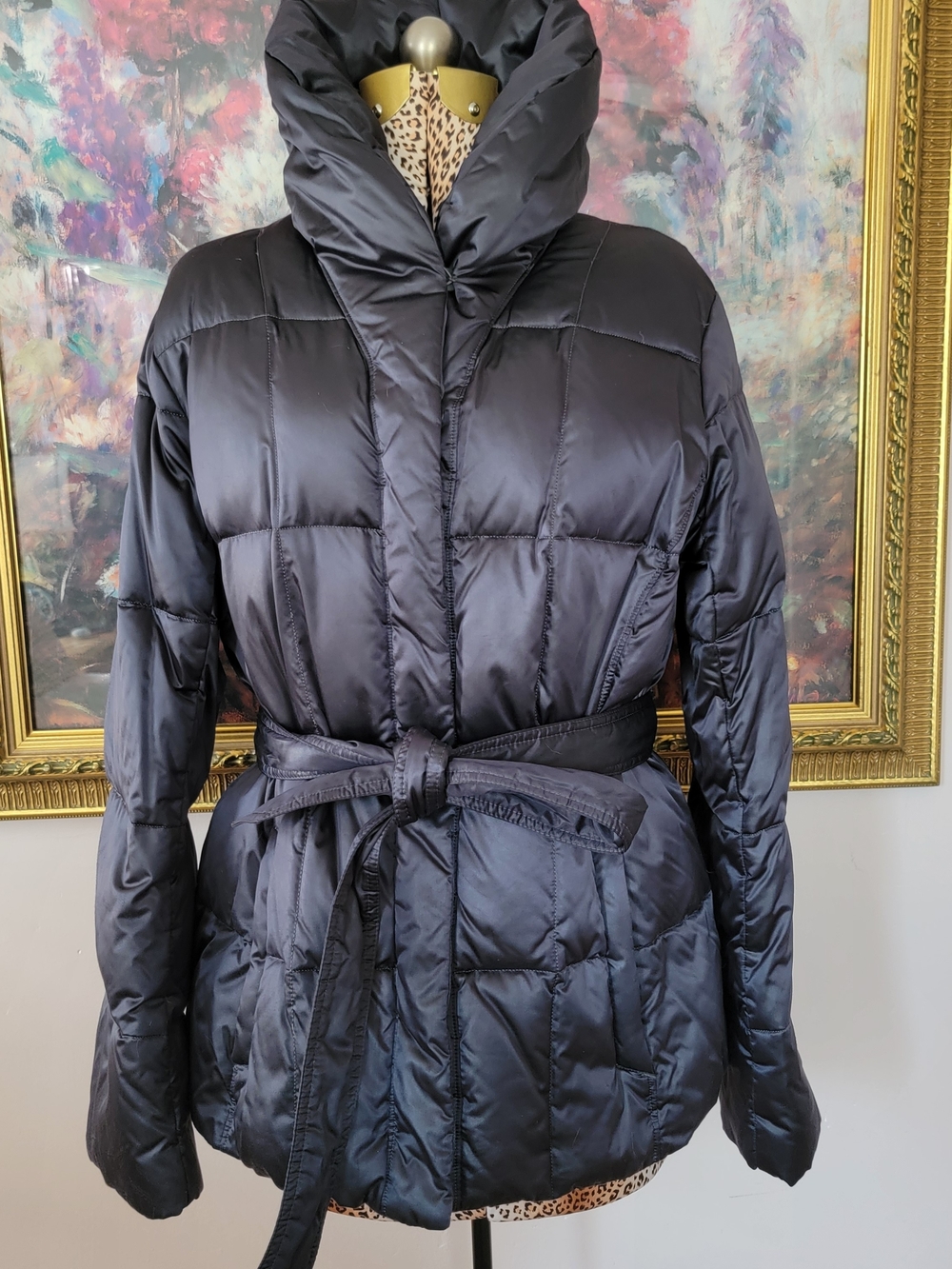 Lands' End Charcoal Gray Quilted Belted Puffer Jacket